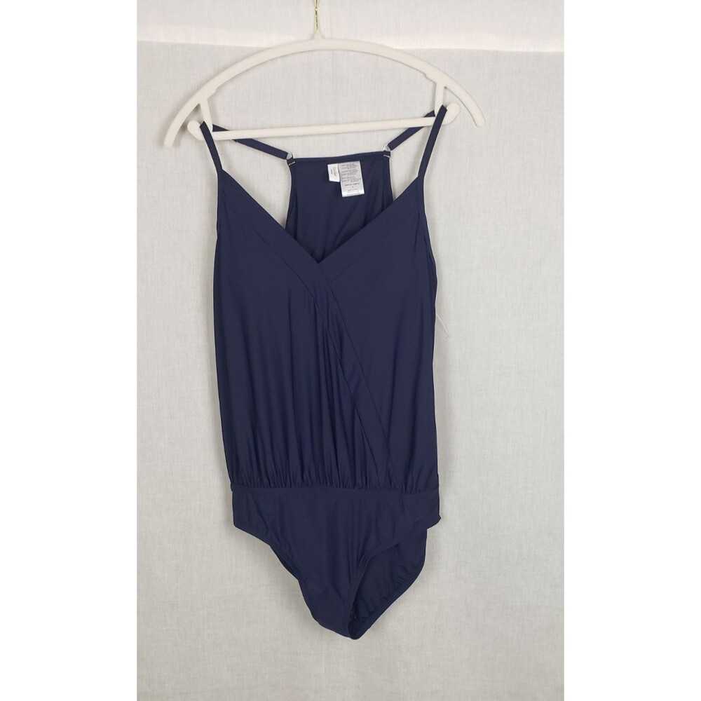 Calvin Klein‎ Swimwear 8 One Piece Navy Blue Faux Wrap Beach Summer Resort Vacay